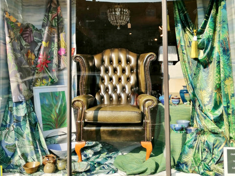 Vintage Leather Green Tea Wing Chair