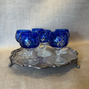 Set Of 6 Blue Vintage Glasses