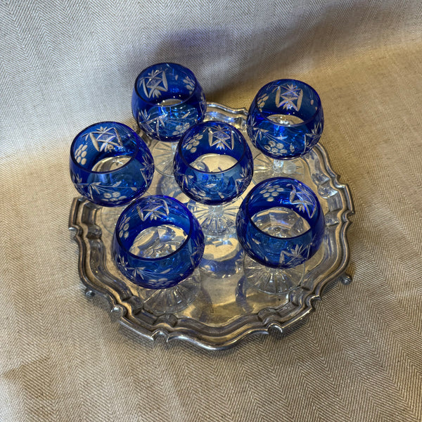 Set Of 6 Blue Vintage Glasses