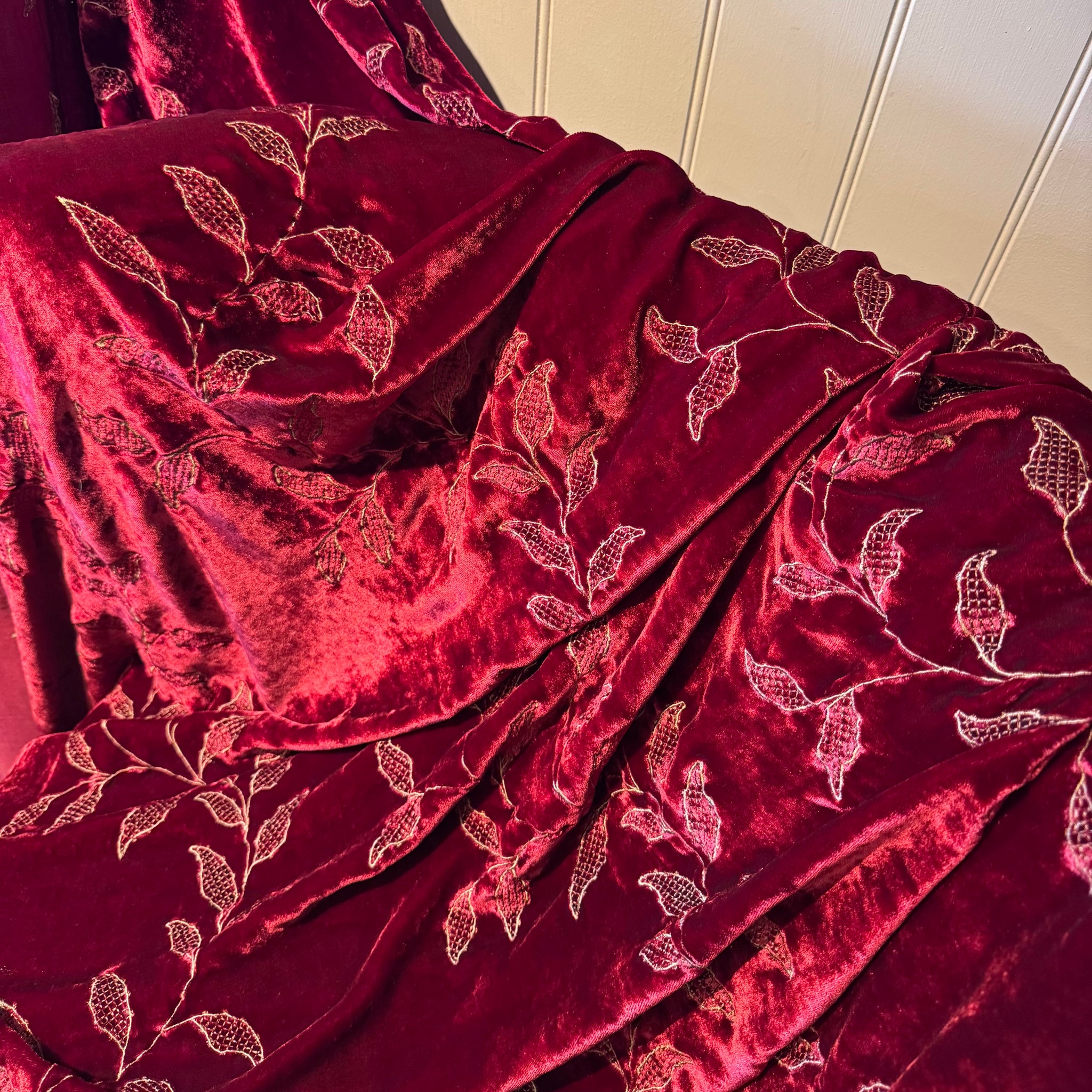 James Brindley Red Velvet Gold Leaf Fabric