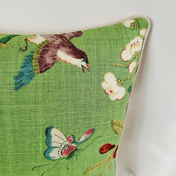 G.P.J Baker Perandor Print Linen Cushion - Green Butterfly