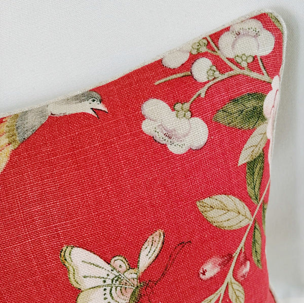 G.P.J Baker Perandor Print Linen Cushion -  Deep Coral