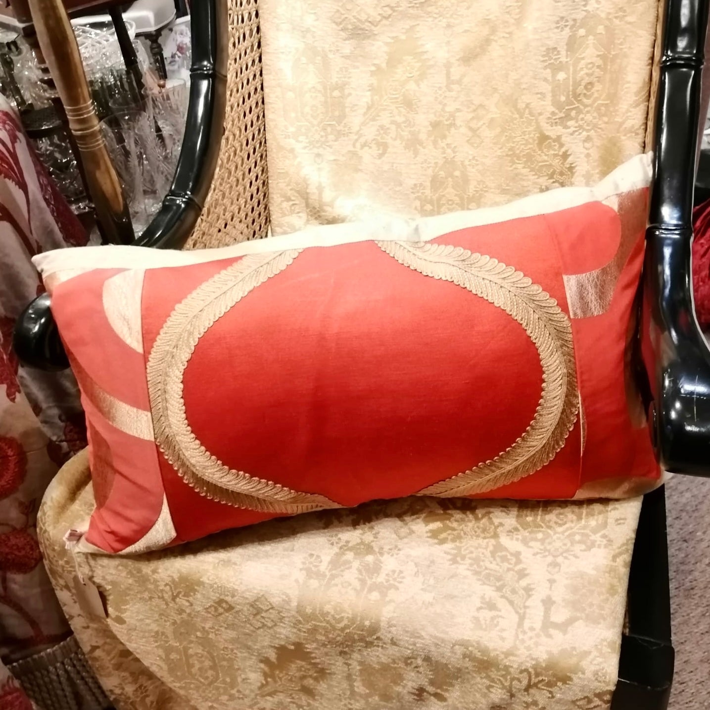 Zoffany Silk Red & Gold Cushion