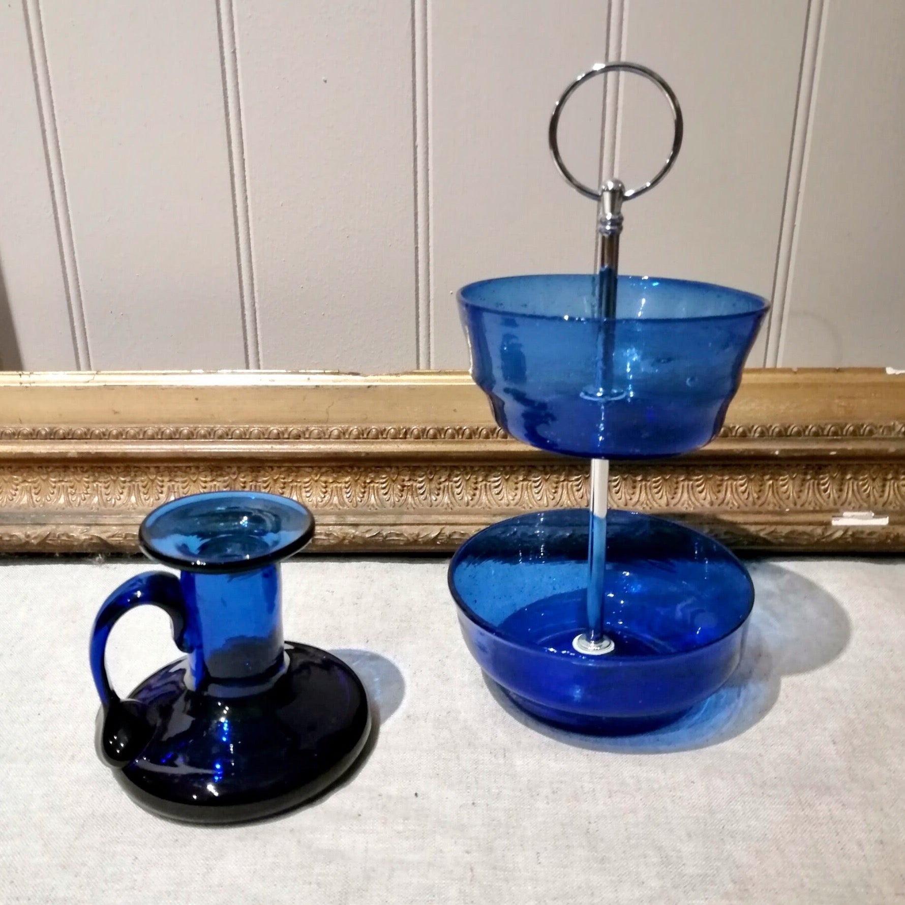 1930s Vintage Handmade Blue Glassware