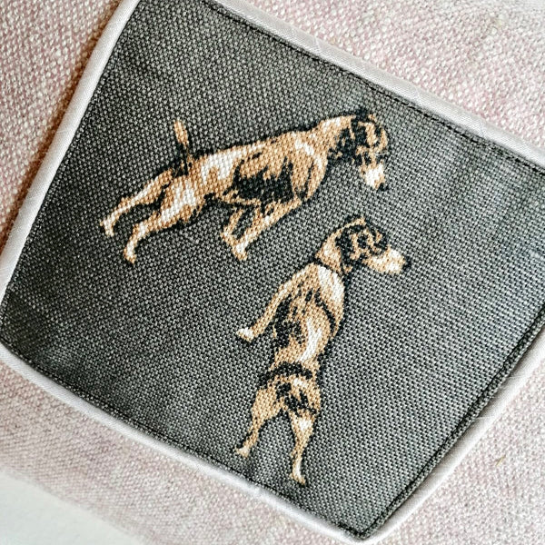 Pink Linen Cushion With Little Dogs