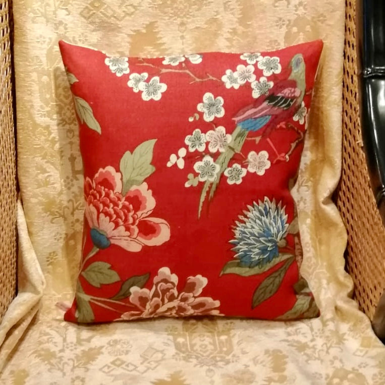 GP & J Baker Linen Cushion - Red Bird
