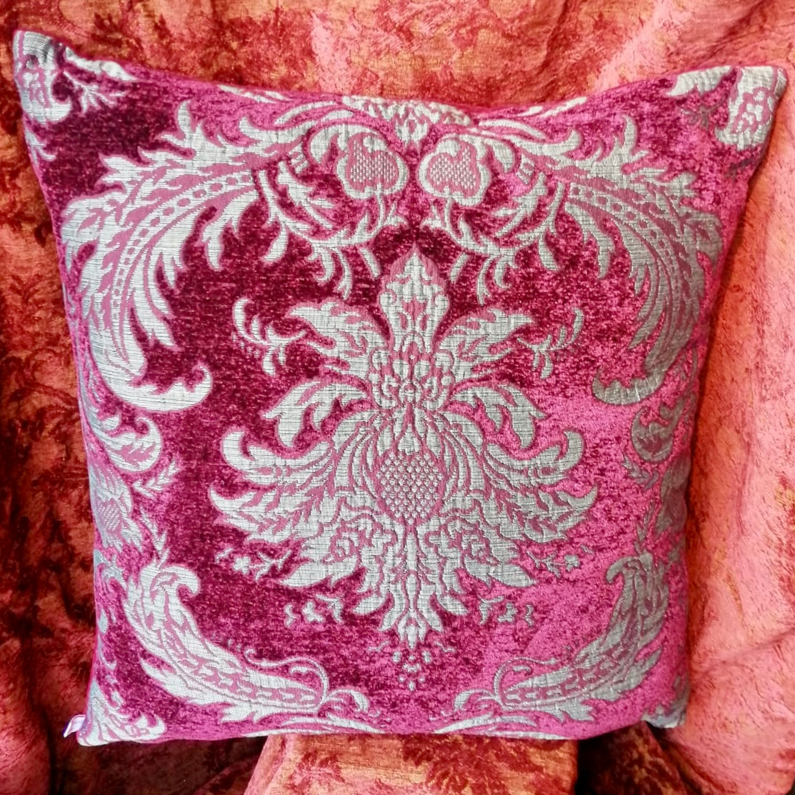 Ramses Burgundy Chenille & Velvet Cushion