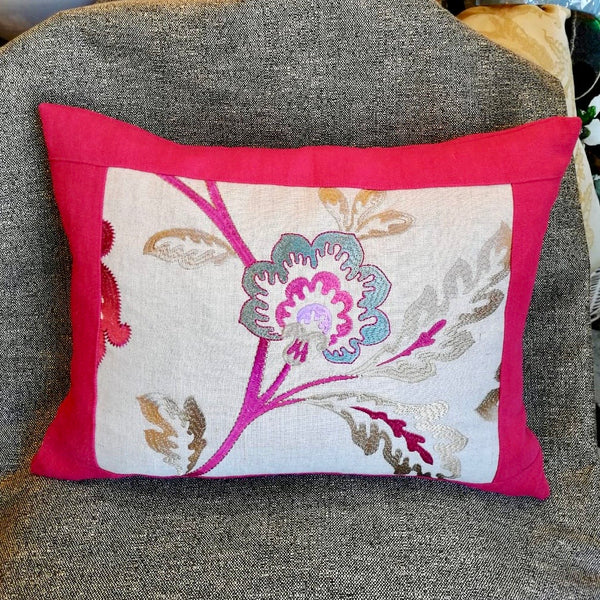Pink Embroidered Designers Guild Linen Cushion